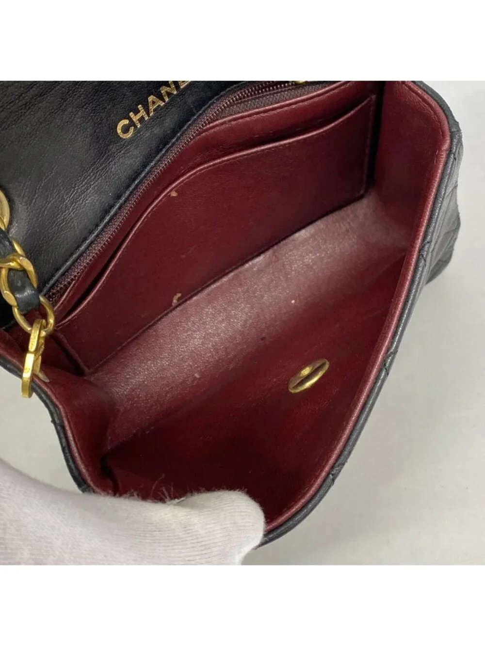 Chanel Shoulder Bag Mini Quilted Lambskin Black Gold